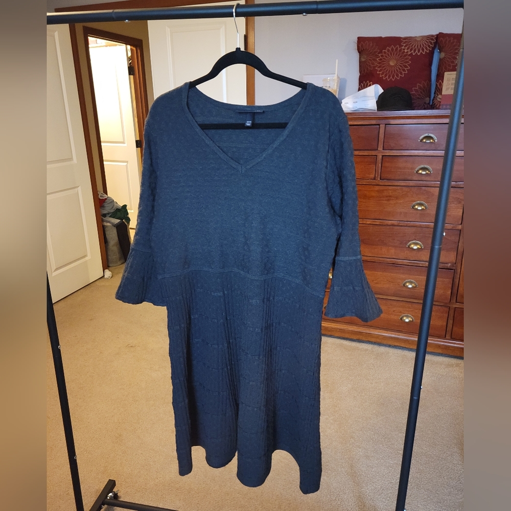 Textured Lane Bryant Skater Dress with Bell Sleeves